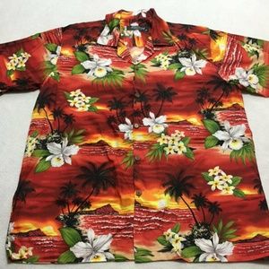 Mens Hawaiian Sunset Tropical Button Front Shirt